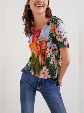 DESIGUAL Majica Motivom Paige Parrot Motif T-Shirt